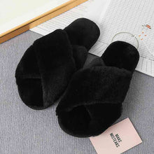 Load image into Gallery viewer, Faux Fur Crisscross Strap Slippers