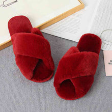 Load image into Gallery viewer, Faux Fur Crisscross Strap Slippers