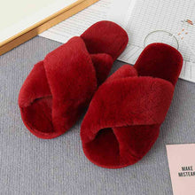 Load image into Gallery viewer, Faux Fur Crisscross Strap Slippers