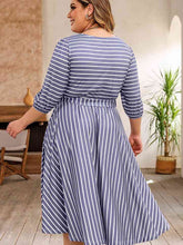 Load image into Gallery viewer, Plus Size Round Neck Striped Tie Waist Dress