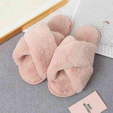 Load image into Gallery viewer, Faux Fur Crisscross Strap Slippers