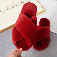 Load image into Gallery viewer, Faux Fur Crisscross Strap Slippers