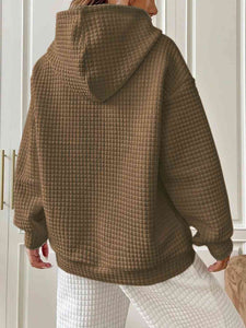 Textured Drawstring Drop Shoulder Hoodie