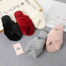 Load image into Gallery viewer, Faux Fur Crisscross Strap Slippers